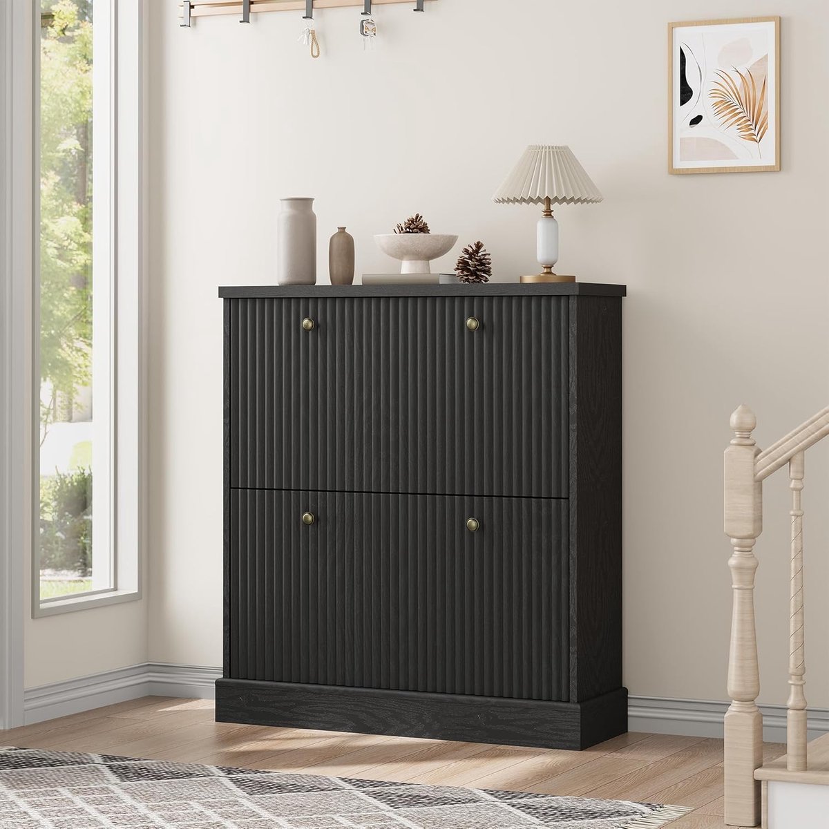 Schoenenkast Schmal Zwart - House&Garden 2 Klapdeuren Schoenenopbergkast Smalle Schoenenkast Verstelbare Vakken MDF - Ruimtebesparende Schoenenkipper 10–15 Paar 80x25x90 cm voor Hal & Gang