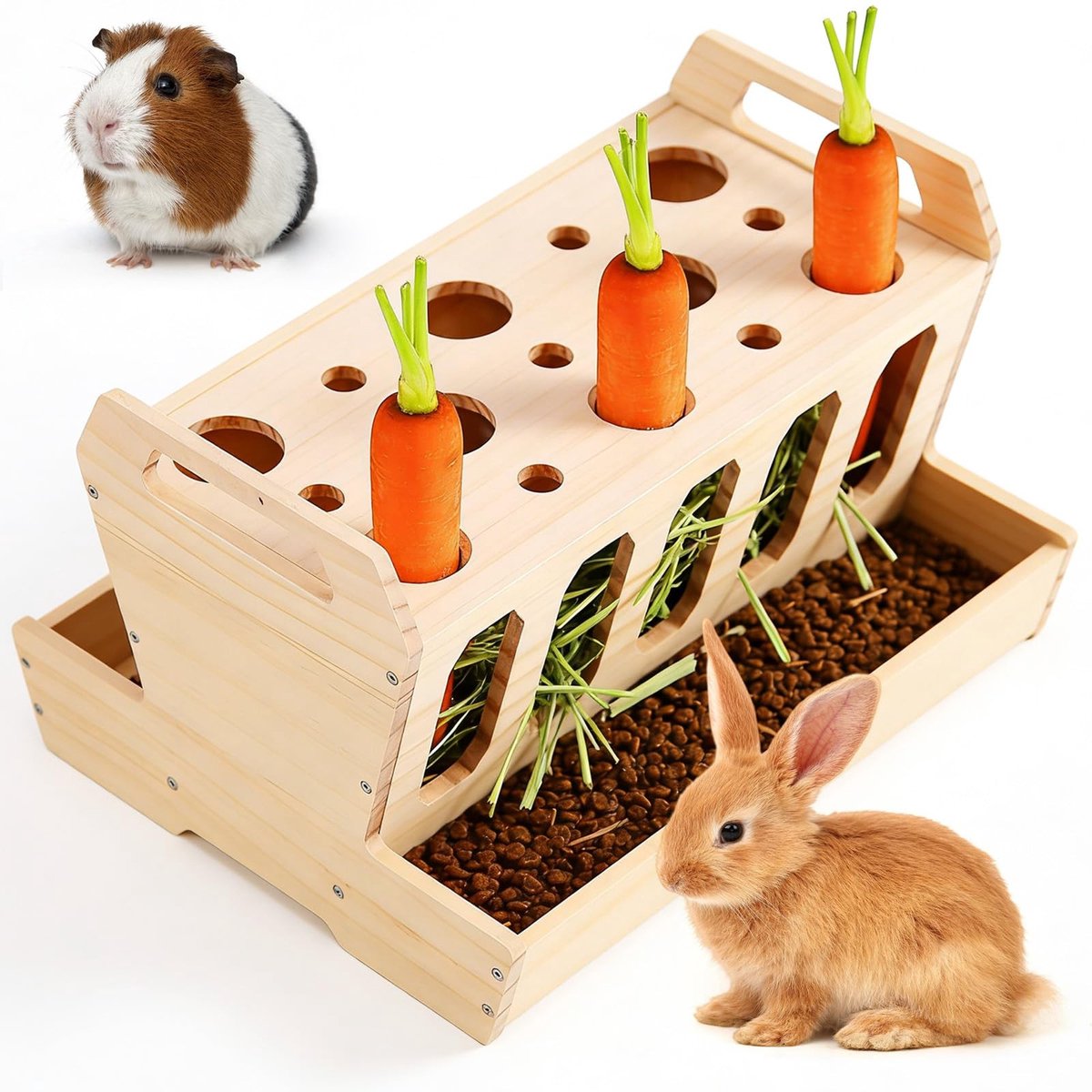 Dailygoods - Hooiruif voor Konijnen van Hout met Wortelhouder