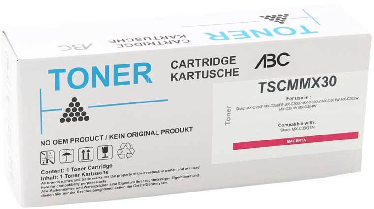 ABC huismerk Toner magenta geschikt voor Sharp MX-C250F MX-C250FE MX-C300P MX-C300W MX-C301W MX-C302W MX-C303W