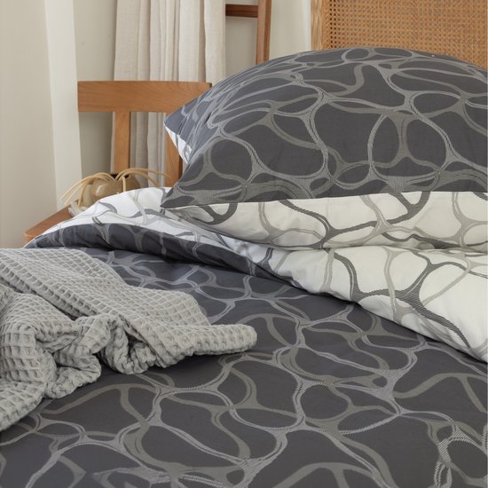 L&G - %100 Katoen Dekbedovertrekset - Tweepersoons - 1 x 2000x200 cm dekbedovertrek + 2 x kussenslopen 60x70 cm- Ranforce Beddengoedset - Bedovertrek - Lexi Grey — afbeelding 2