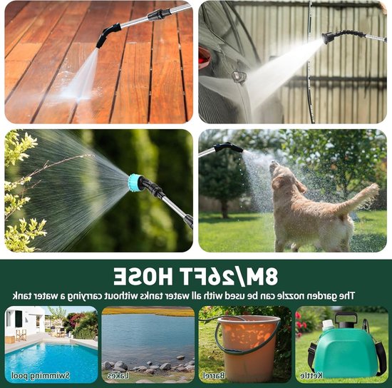 Draadloze drukspuit met 7,4 V, krachtige elektrische plantensproeier, oplaadbare telescopische steel en 8 m slang voor tuinonderhoud van Merkloos	 — afbeelding 4