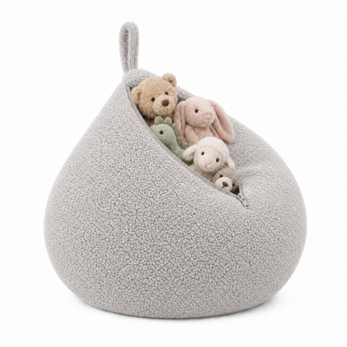 Flumi 2-in-1 - Opbergpoef - Voor Knuffels, Speelgoed en Textiel - Zonder Vulling - Teddystof - Grijs
