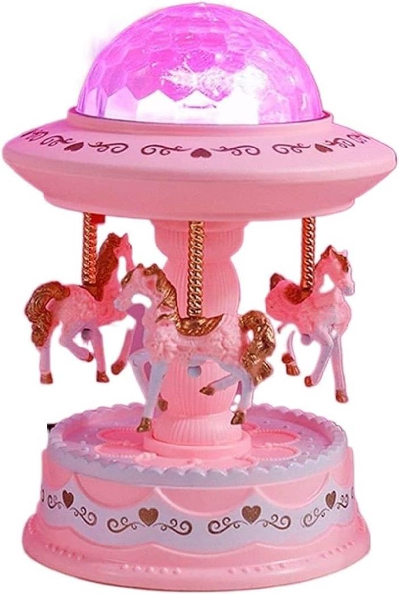 Muziekdoos Sterrenprojectie - Draaimolen Doosje - Sfeervolle Decoratie - Met Lichtshow - 11.5 x 16cm - Roze