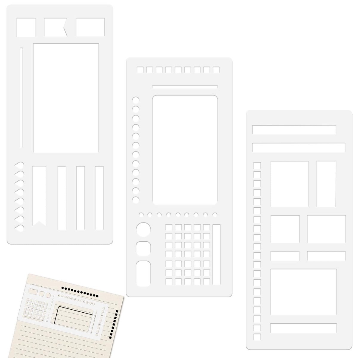 Dailygoods- Dagboekstencilset 3-delig - Herbruikbare Plannerstencils - Aangepaste Lay-outs - Hoogwaardig Plastic - Efficiëntie Verbeteren - Flexibel en Stabiel - Plannersjablonen
