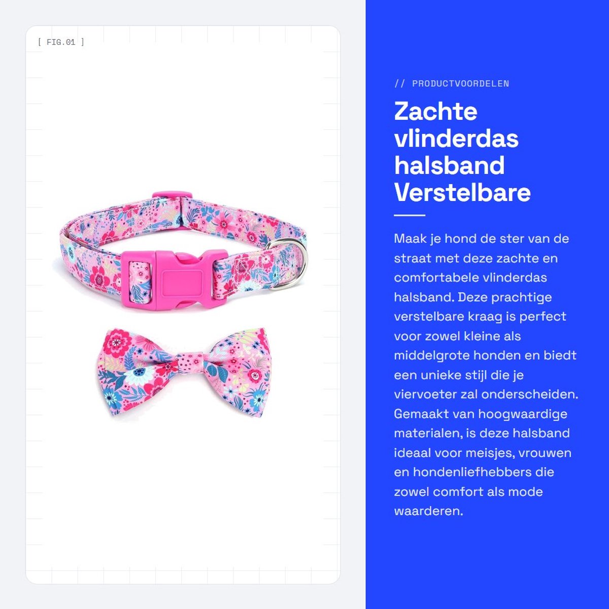 Dailygoods- Vlinderdas Halsband Verstelbaar - Afneembare Kraag - Geschikt voor Honden - Maat S/M/L - Breedte 1,5/2/2,5 cm - Comfortabel en Zacht