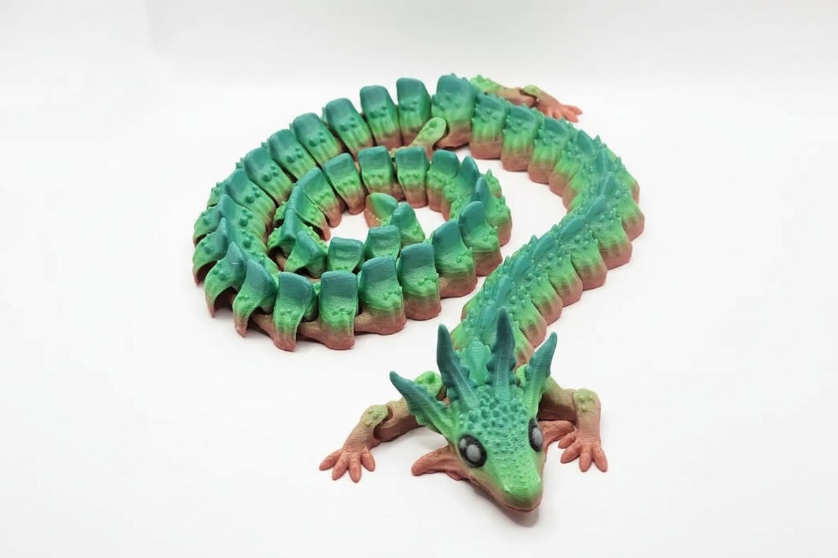 Green Flexi Dragon Figurine 70 cm – Articulated 3D Printed