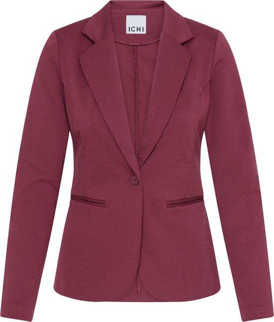 Bordeauxrode ICHI blazer met één knoop, reverskraag en paspelzakken.