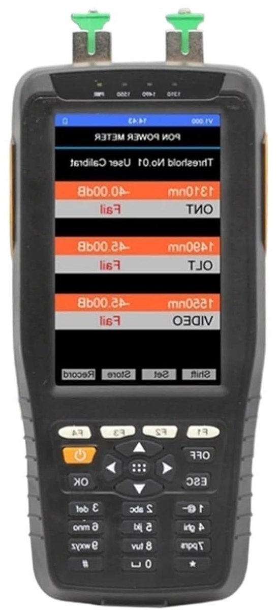 Vezeltester PON Vermogensmeter - Glasvezel Tester - Netwerk Onderhoud - Meet 3 Golflengten - 6600 mAh Batterij - Zwart