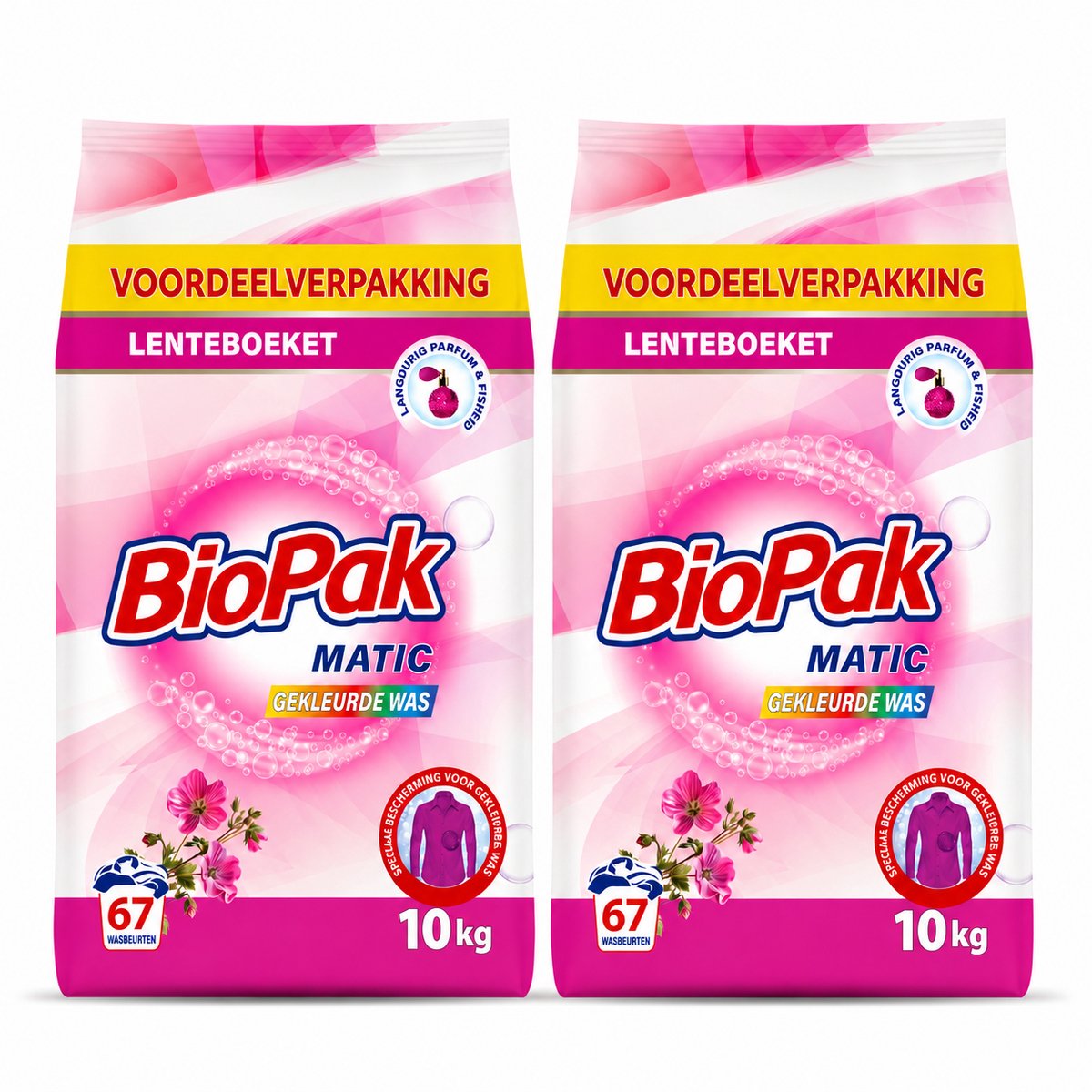 BioPak Matik Waspoeder Gekleurde Was – 2 x 10 kg Voordeelverpakking – 134 Wasbeurten – Lenteboeket – Wasmiddel voor Bonte Was