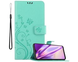 Cadorabo Hoesje geschikt voor Samsung Galaxy M21 / M30s in BLOEMEN TURKOOIS - Beschermhoes in bloemmotief met magnetische sluiting, standfunctie en kaartsleuven Book Case Cover Etui