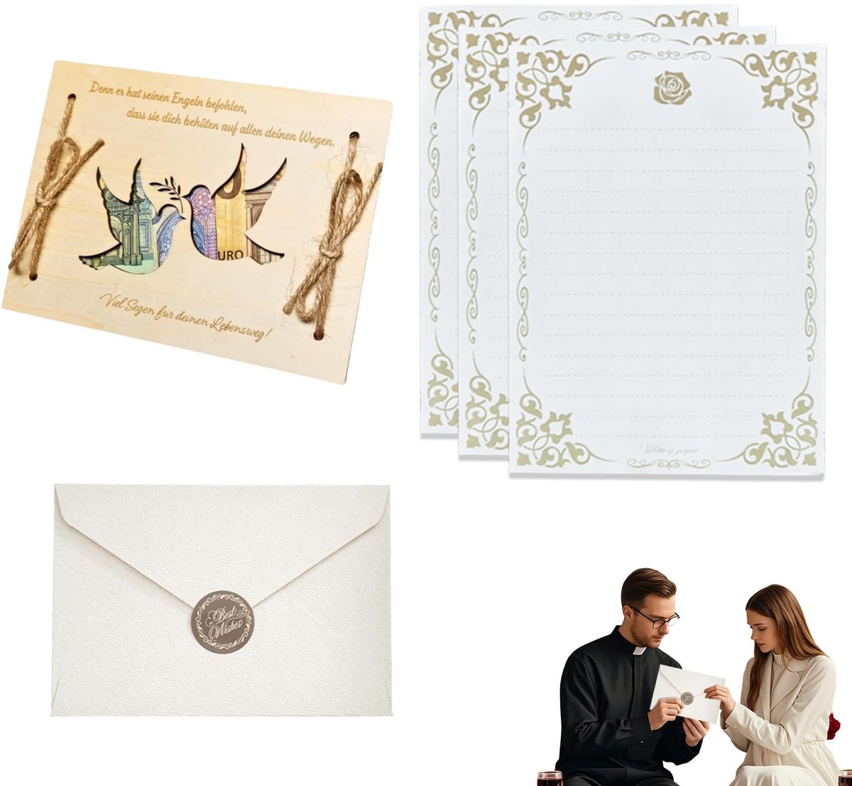 Dailygoods- Doopkaart Houten - Elegante Aanvulling op Doopcadeau - Duurzaam Ontwerp - 20,5 cm x 15 cm - Inclusief Geldclip - Jute Envelop - Cadeaukaart