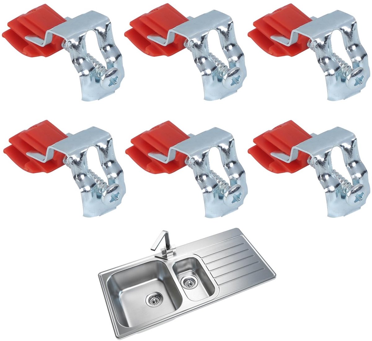 Dailygoods- Montagebeugels Verstelbaar - Gootsteenbevestiging - Haken voor Keuken/Douche - 6 Stuks - 50 x 25 x 18 mm - Duurzaam Mangaanstaal - Gootsteenklem