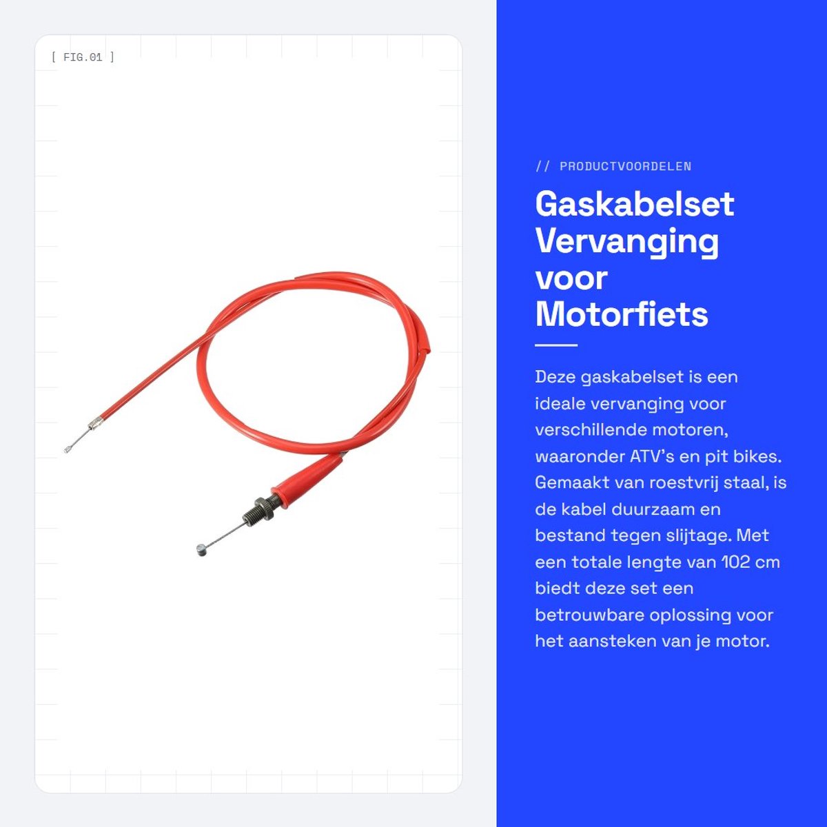 Dailygoods- Gaskabelset Universele Pasvorm - Vervanging Motorfiets - RVS - Duurzaam - 102cm Lengte - Eenvoudig te Installeren - Motorfiets Kabel