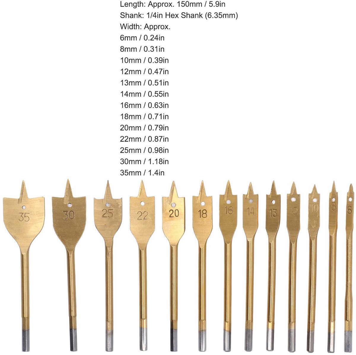 Dailygoods - Houtboor Set - 13-delige set met spade boren - Carbon staal - Voor precisiewerk - Geschikt voor houtbewerking - Ideaal voor klussen - 1/4...