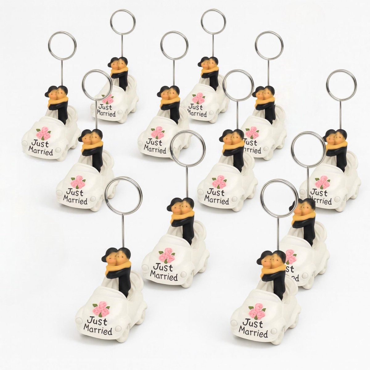 Dailygoods- Tafelkaarthouders Set van 12 - Bruiloft - Menukaarthouder - Tafeldecoratie - Handbeschilderd - Polyhars 8 cm hoog - Plaatskaarthouders