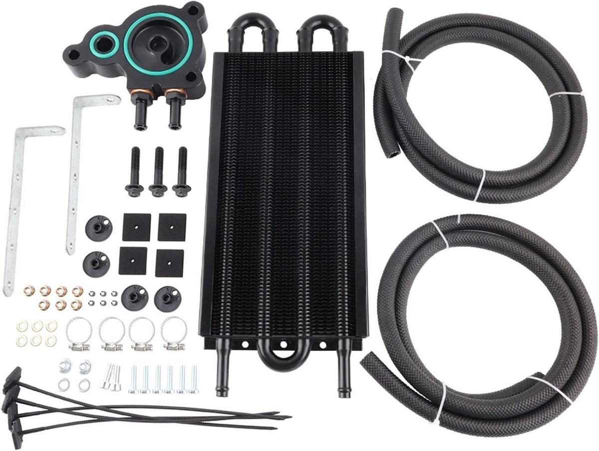 Oliekoeler Radiator Kit - Transmissiekoeler Adapter - Motor Koelen - Verlaagt Olietempratuur - 1x1x1 cm - Zwart