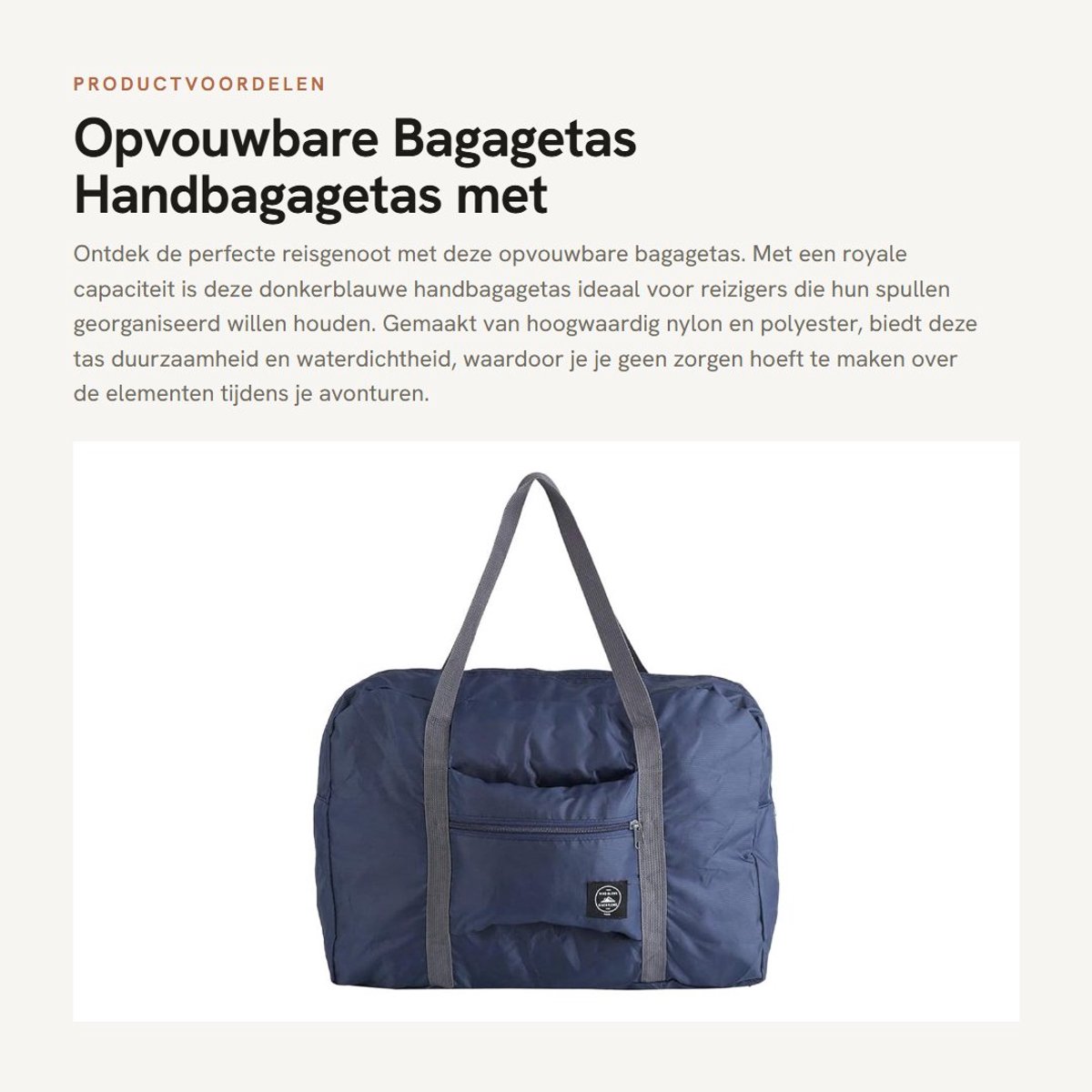 Dailygoods- Opvouwbare Bagagetas - Waterdicht Nylon - Ruime Opbergruimte - Trolley-compatibel - Handbagagetas - Duurzaam Materiaal - Reistas