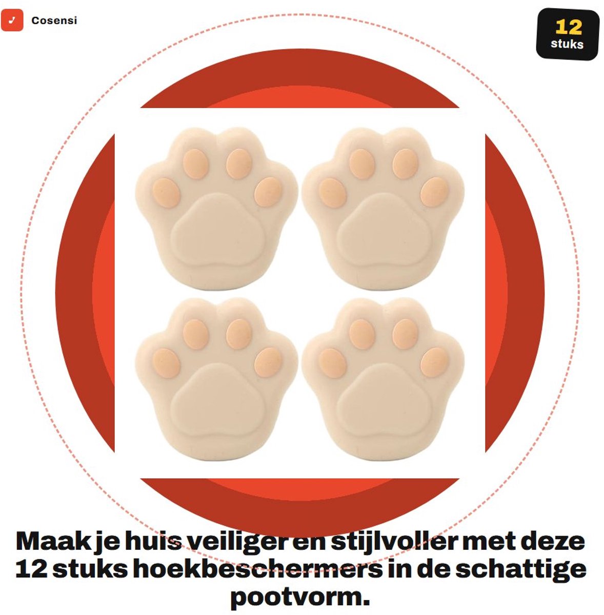 Dailygoods- Hoekbeschermer 12 Stuks - Siliconen Materiaal - Flexibele Meubelhoek - Kat Poot Vorm - Bumperbeschermers - Hoeken/Randen Bescherming - Meubelhoekbescherming