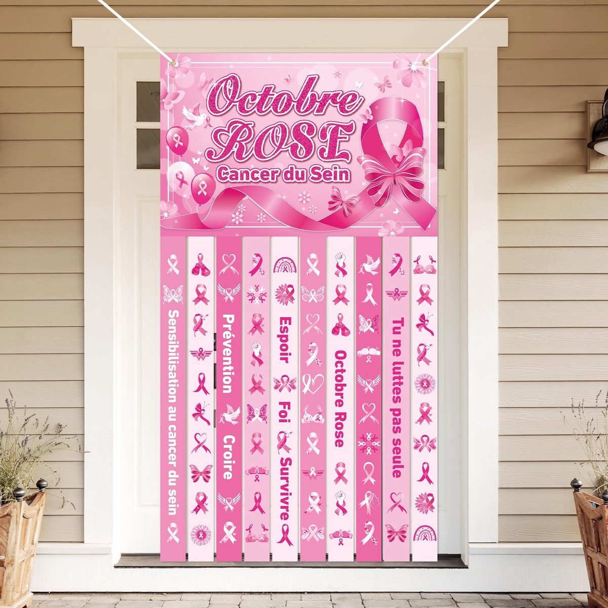 Dailygoods- Banner Roze Oktober Borstkanker Bewustzijn - Decoratie - Achtergrond - Activiteit - Lint - Bewustwording