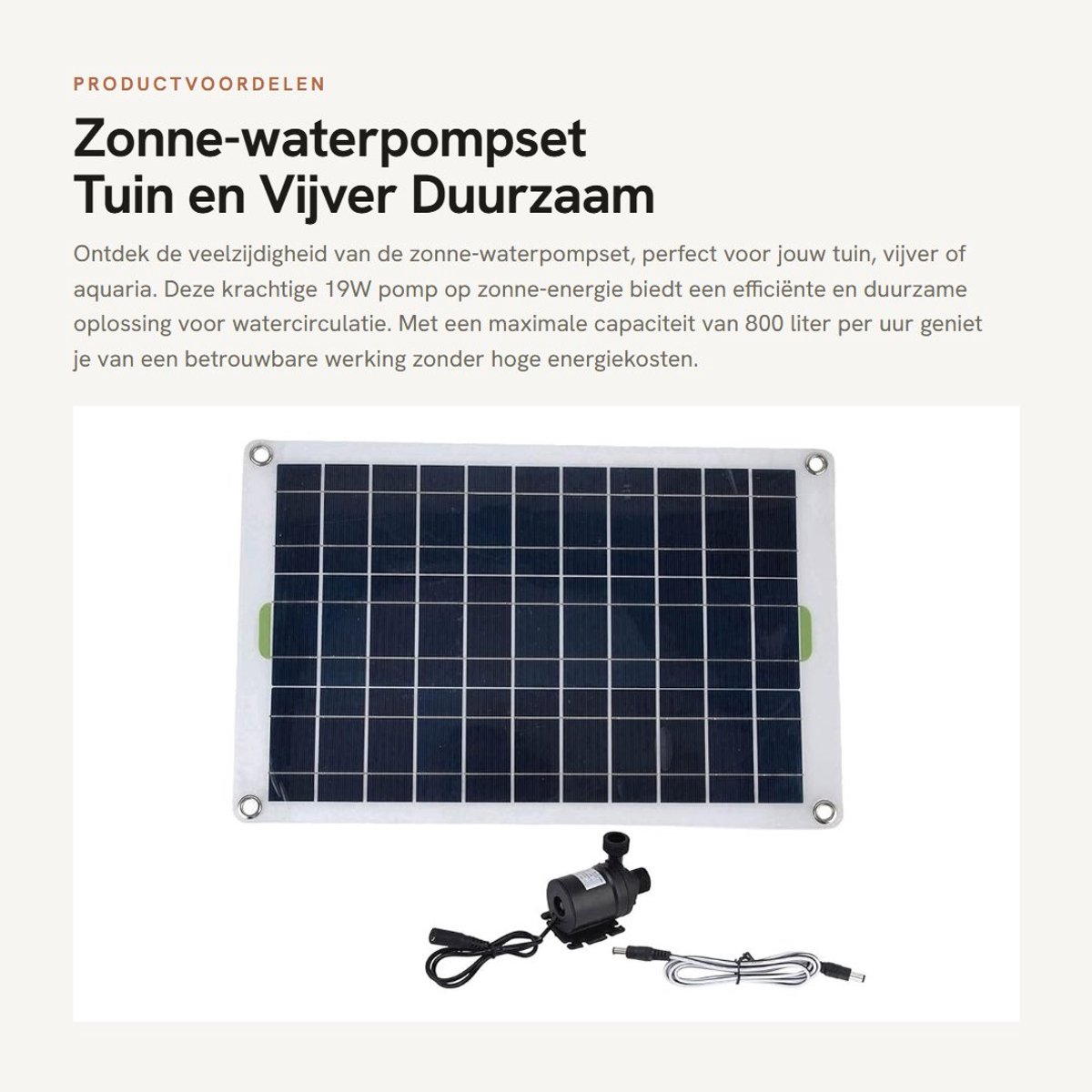 Dailygoods - Zonne-waterpompset - Tuin en Vijver - Duurzaam en Geluidsarm - Zwart - Waterpomp 800L/u - Geschikt voor Aquaria en Fonteinen