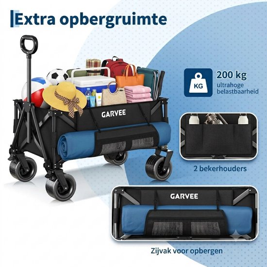 Hutjemutje - Inklapbare Bolderkar - Opvouwbare strandkar - 200kg Draagvermogen - 600D Oxford Stof & Stalen Frame - Verstelbare Duwhendel - 96 x 46 x 97 cm — afbeelding 5
