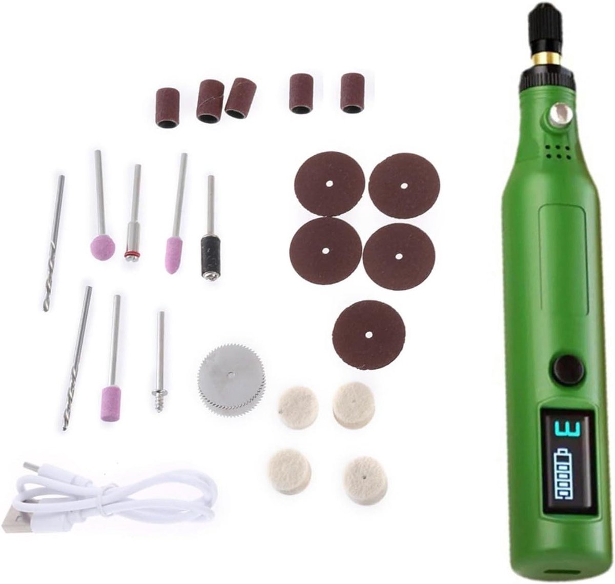 Digitale Graveerset - Elektrische Mini slijper - Precisie Knutselen - Digitaal Display - 25 Delig - Groen