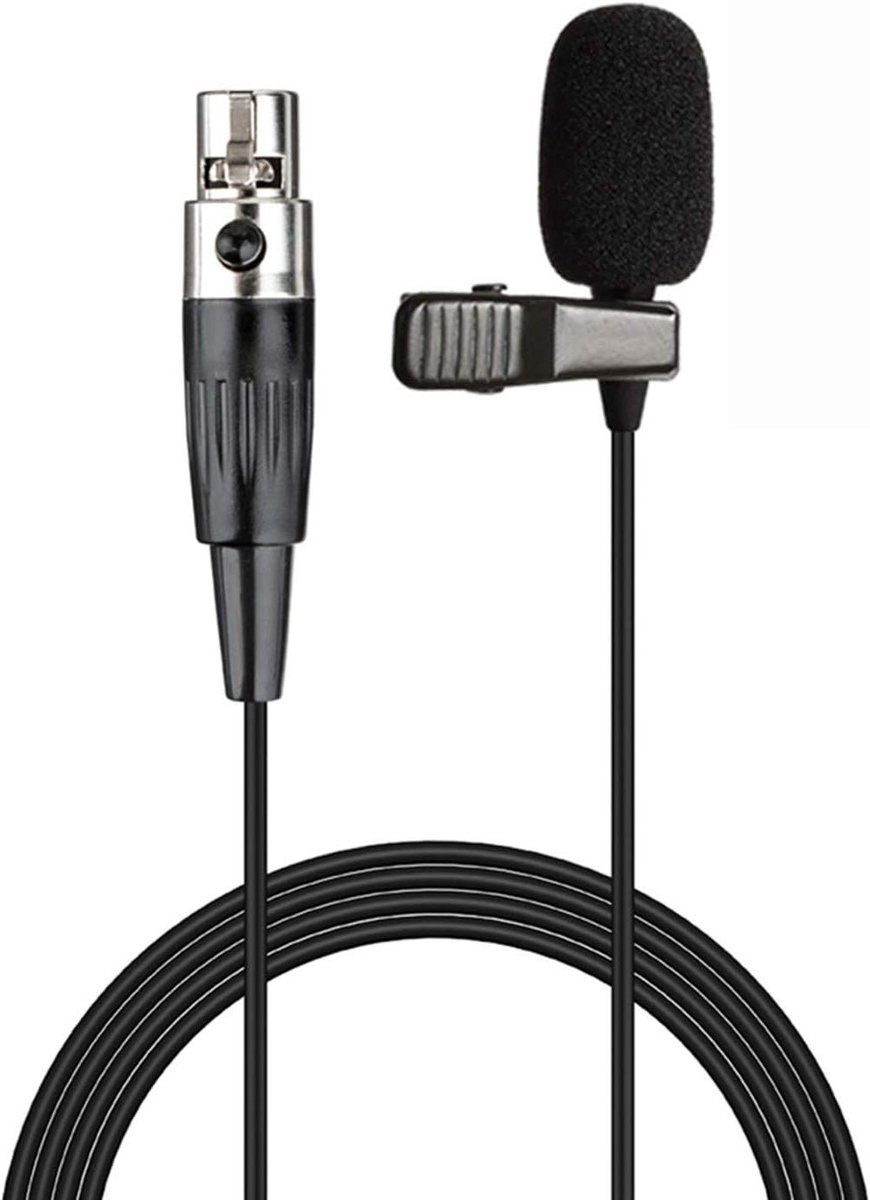 Lavalier microfoon - Kraagmicrofoon condensator - Stemversterking live - Unidirectionele opname - 1.2 meter kabel - Zwart