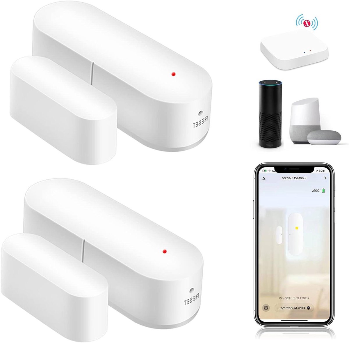 Deur en Raam Sensor - Alarm Sensor Set - Huis Beveiliging - Real-time Meldingen - Set van 2 - Wit