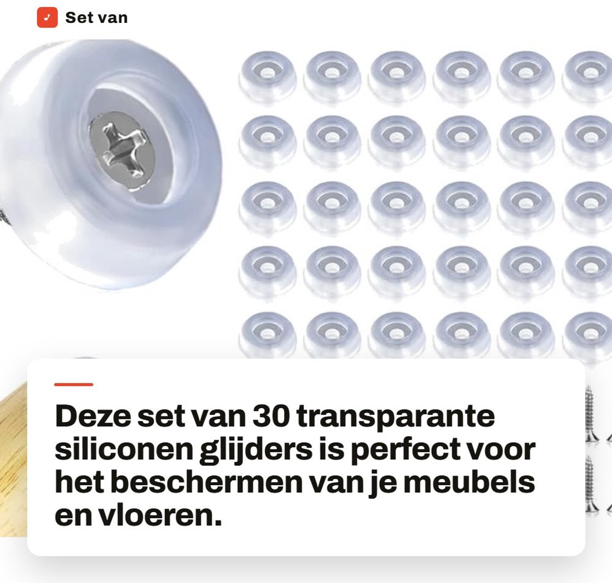 Dailygoods- Siliconen Glijders 30 Stuks - Antislip Basis - Rond - Transparant - 16 mm - Inclusief Schroeven - Meubelglijders
