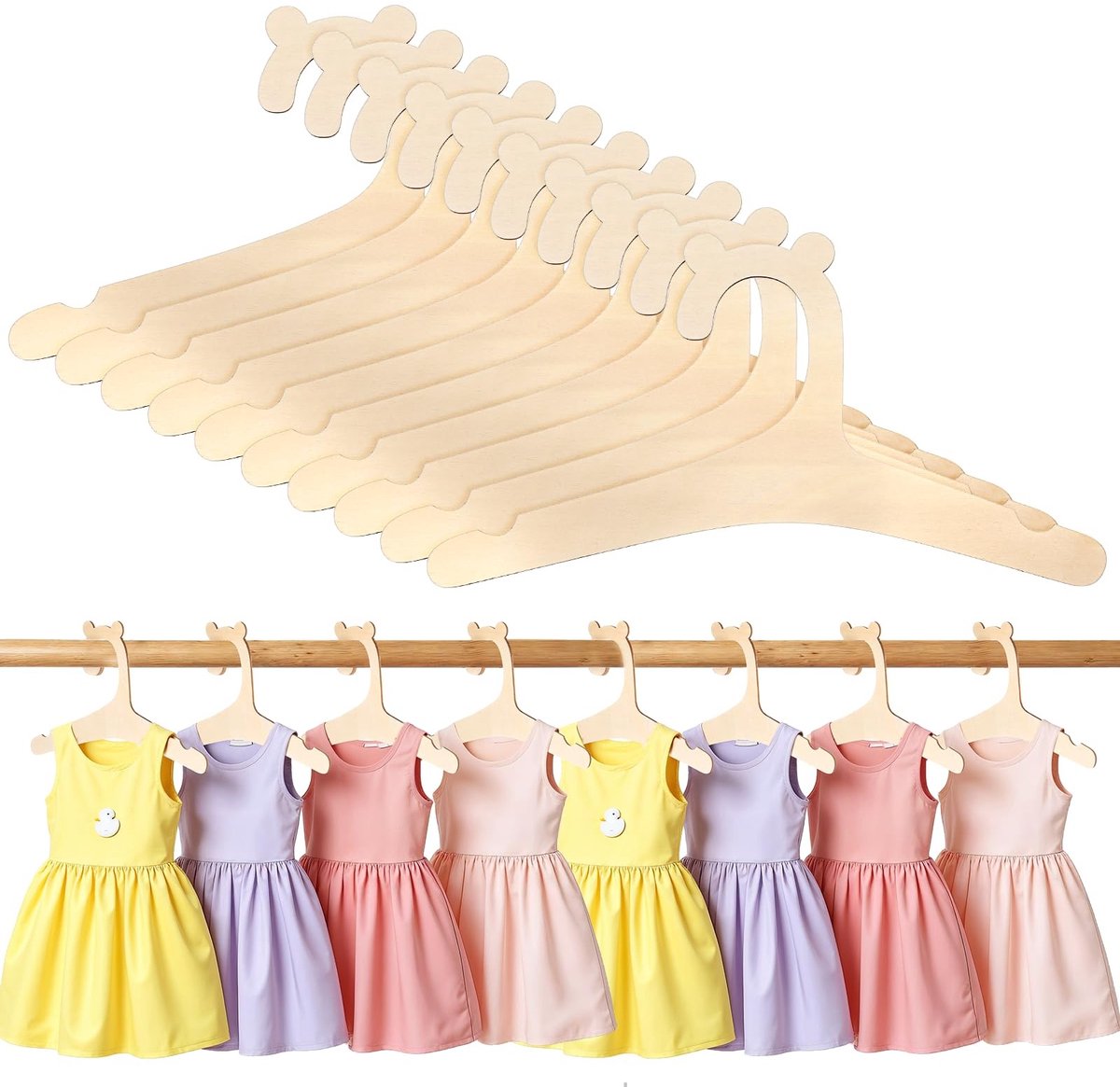 Dailygoods- Houten Kleerhangers 10 Stuks - Kinderkleerhangers - Babykleerhangers - Beukenhout - Antislip Groeven - Zorgzaam voor Babykleding - Kinderhangers