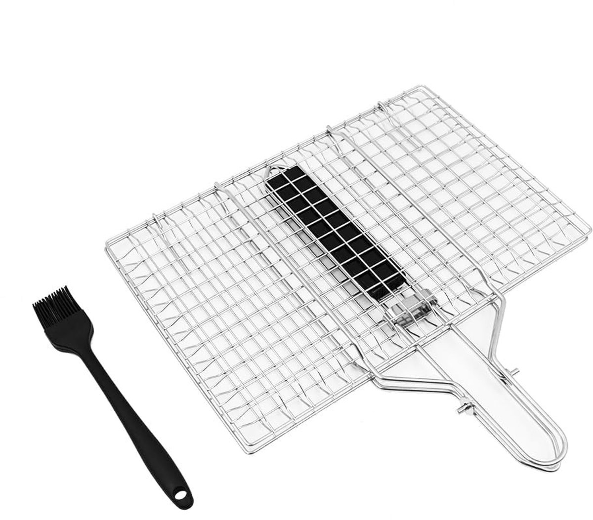 Dailygoods- Grillmand Opvouwbaar - Roestvrij Staal - Afneembare Handgreep - Duurzaam - Gemakkelijk te Reinigen - 34,38 x 32,59 x 3 cm - Grillrooster