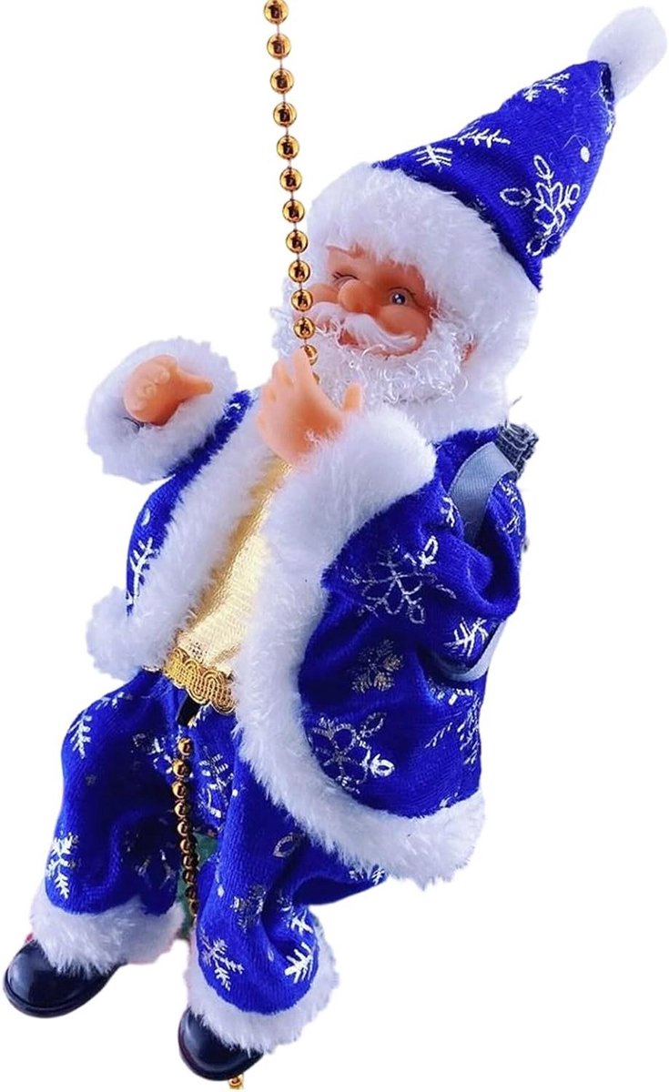 Kerstman Figuur - Kerstdecoratie Klimspeelgoed - Feestelijke Sfeer Creëren - Muzikaal Verlicht - 22 x 13.5 x 12 cm - Blauw