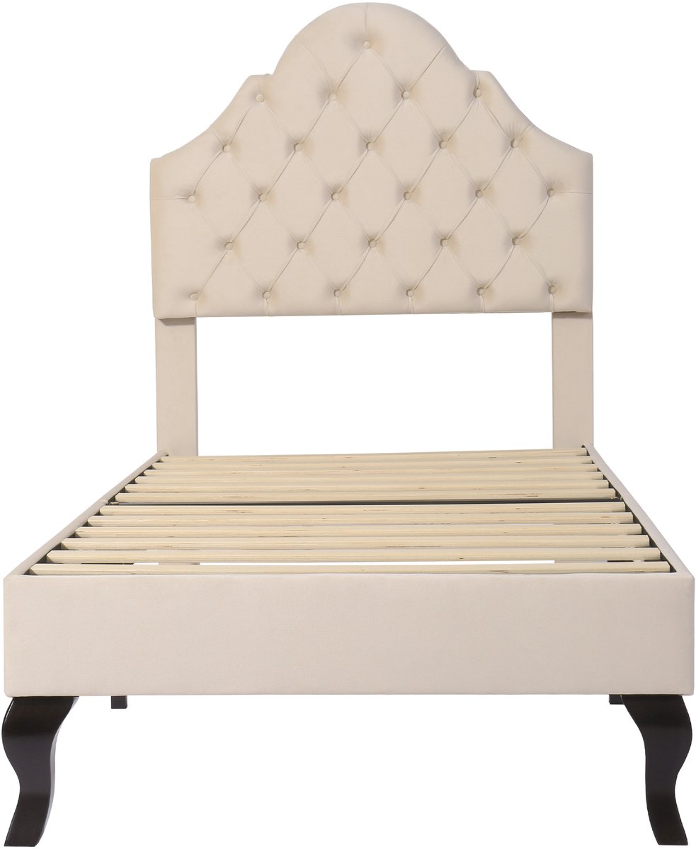 COVREO Bedframe 90x200 cm beige, velours, verstelbaar hoofdbord, zonder matras