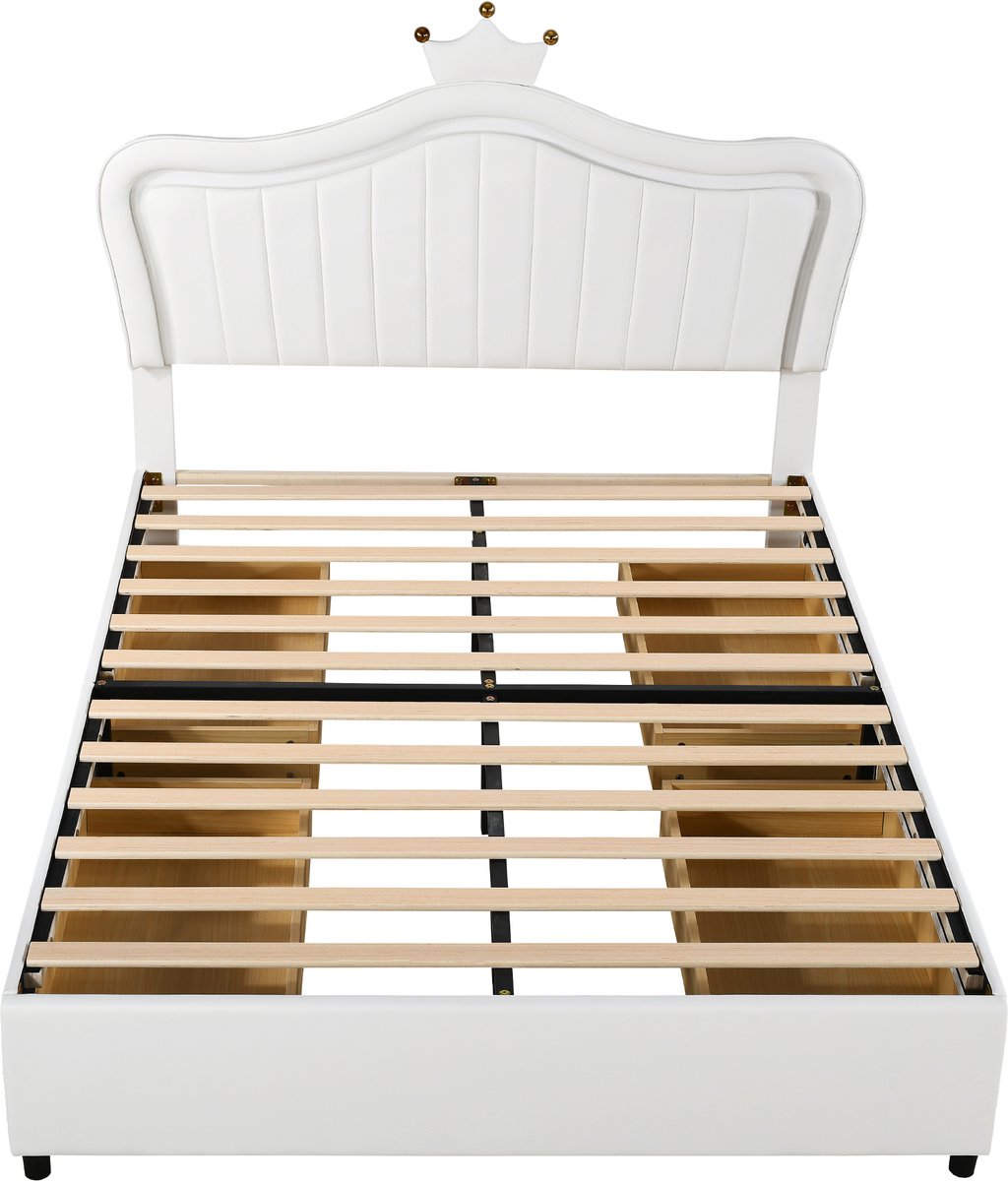 COVREO Bedframe 140x200 cm wit met LED en 4 opberglades zonder matras