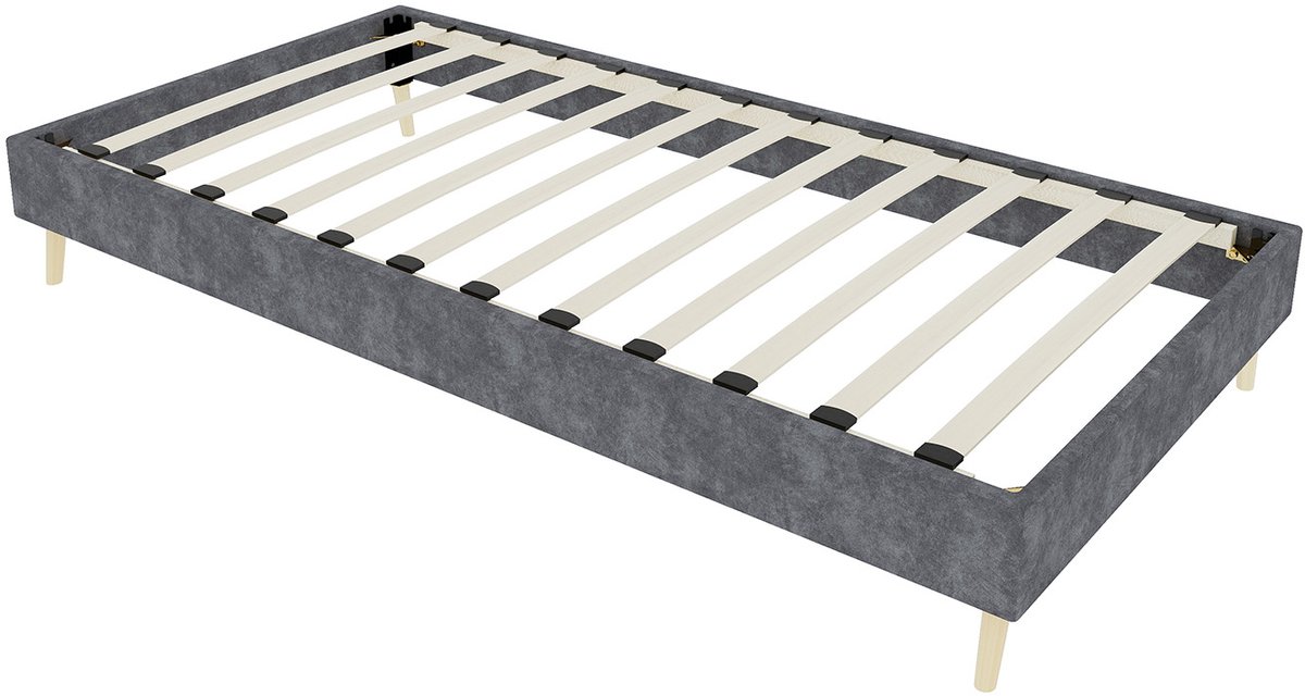 COVREO Bedframe 90 x 200 cm grijs stoffen bekleding metalen frame zonder hoofdbord