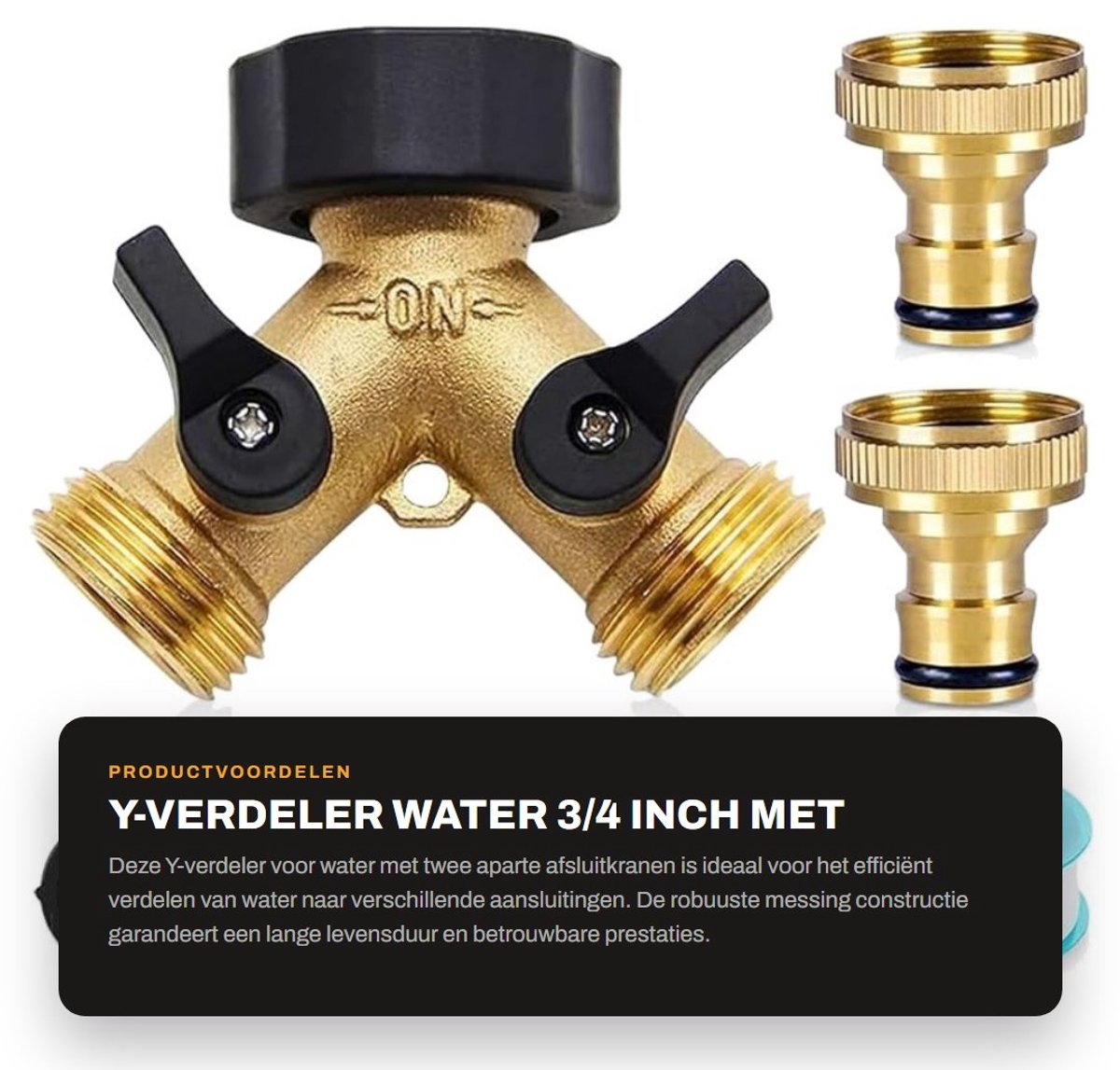 Dailygoods - Y-Verdeler Water 3/4 Inch met 2 Afsluitkranen