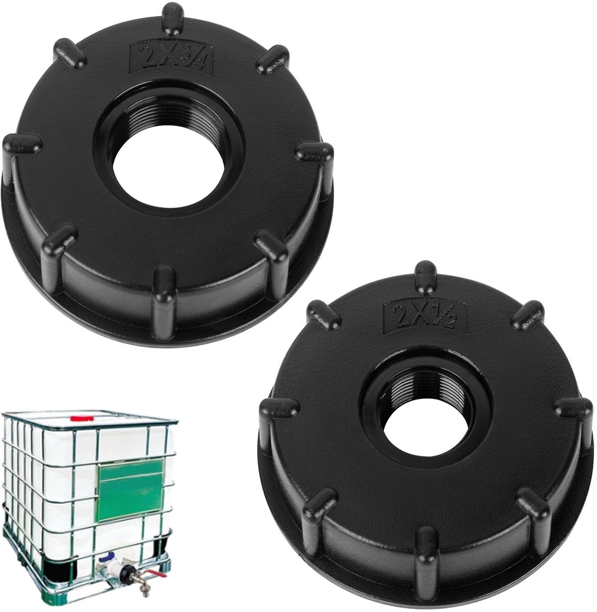 Dailygoods - Adapter Set - 2 Stuks - Waterkraan Accessoires - Zwart - Regenwatertank Aansluitingen - Voor Containers - Kunststof