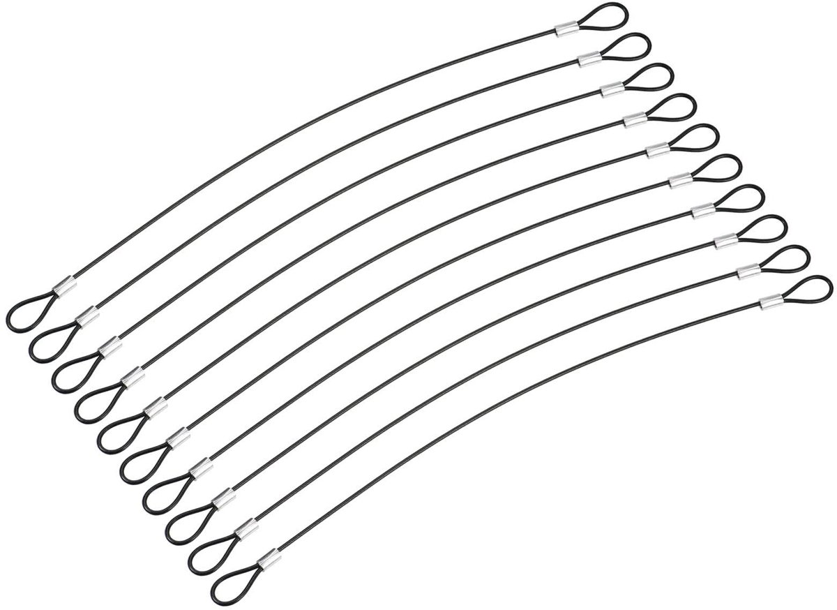Dailygoods- Veiligheidskabelslot 10 Stuks - 30 cm Roestvrij Stalen Kabels - 2 mm Diameter - Dubbele Lusuiteinden - Duurzaam en Corrosiebestendig - Beveiligingskabel
