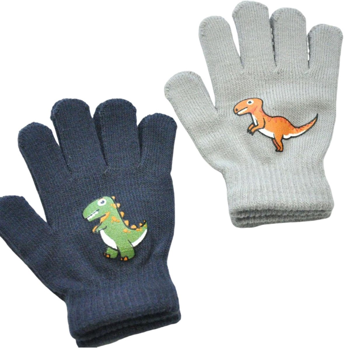 Dailygoods- Handschoenen Kinderen 2 Paar - Gebreide Dinosauruspatronen - Winterhandschoenen - Thermische Handschoenen - Zacht en Duurzaam - Huidvriendelijk - Kinderenhandschoenen