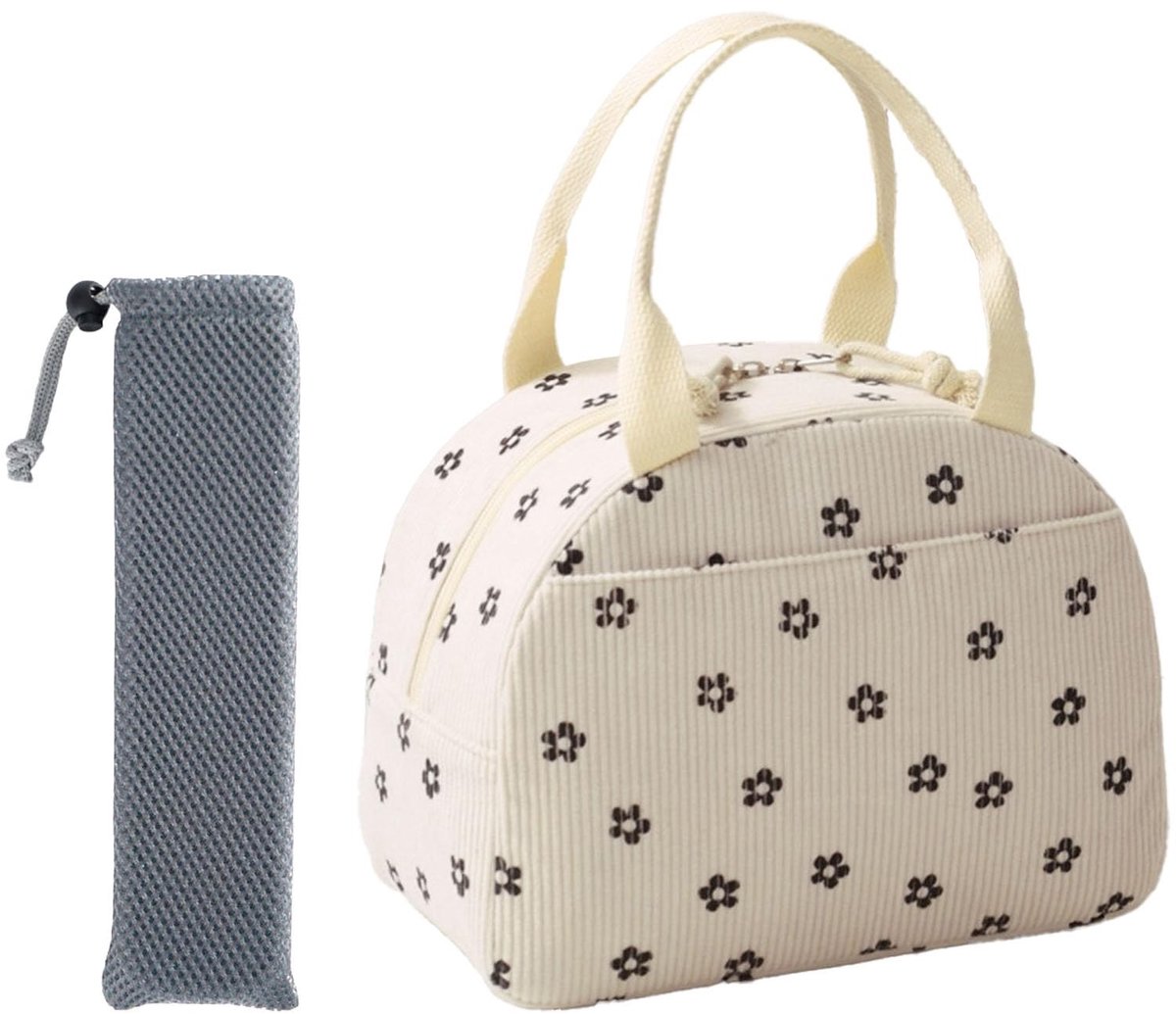 Dailygoods- Lunchtas Geïsoleerd - Corduroy - Herbruikbaar - Lekvrij - Koeltas voor Werk/School - 25 x 13 x 15 cm - Inclusief Bestekzakken