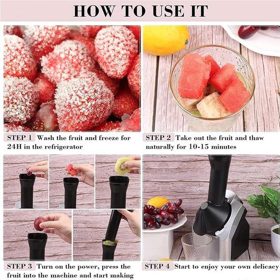 IJsmachine - Dessertmaker Softijsmachine - Gezonde Desserts Maken - Maakt Fruitijs - 10L x 10B x 10H mm - Zwart — afbeelding 2