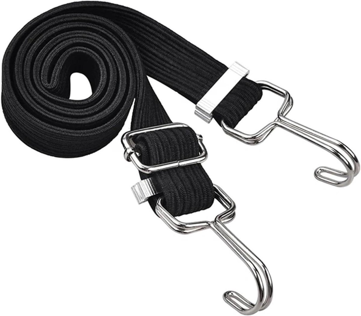 Ratelsjorband - Bagage Touw - Bagage Vervoeren - Met Sterke Haken - 2M - Zwart