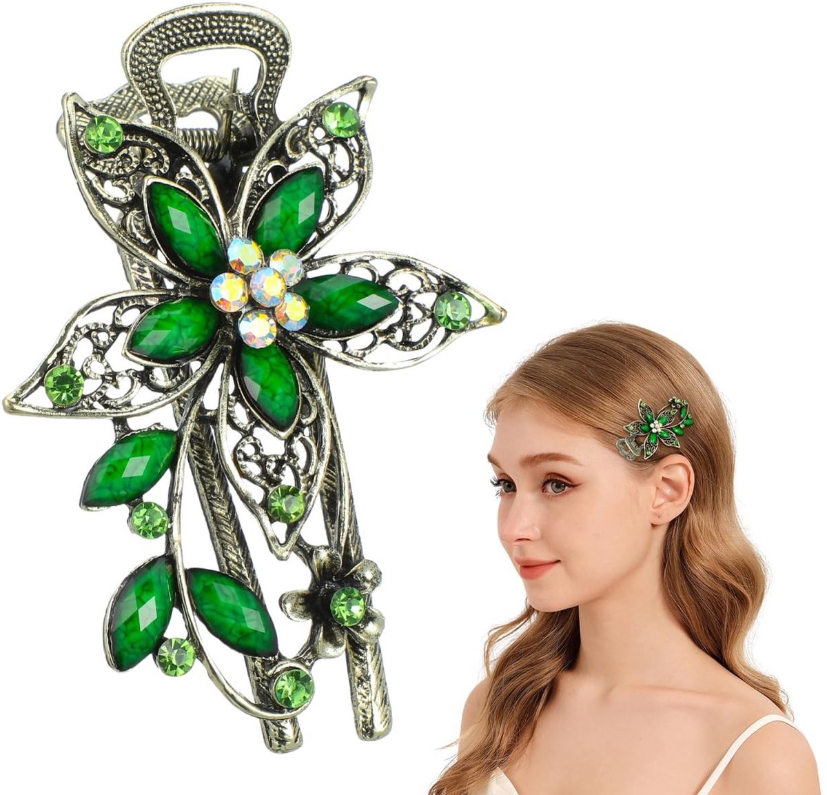 Dailygoods- Haarklauw Clip Vintage - Bloemenontwerp - Gouden Haarclips - Haaraccessoires Dames - Sierlijke Haarspeldjes - Hoogwaardige Legering - Haarclip