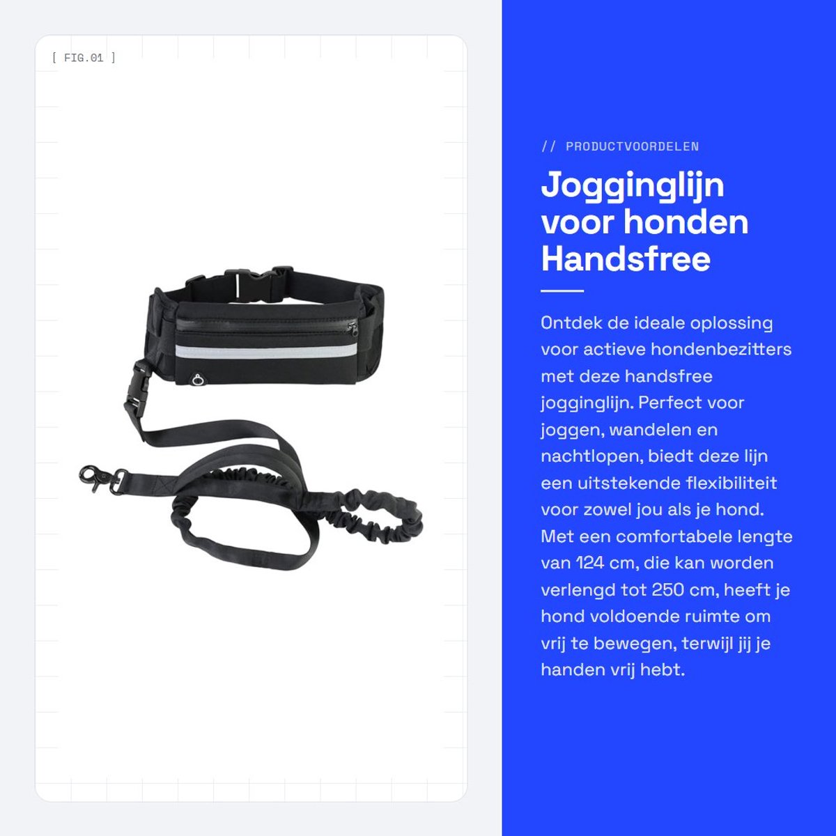Dailygoods- Jogginglijn met riemtas - Hondenriem 124/250 cm - Reflecterende buikriem - Handsfree hondenriem - Outdoor joggen - Flexibele lengte