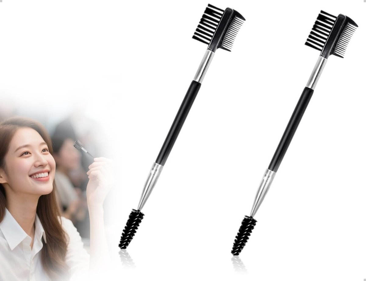 Dailygoods- Wimperborstel Set van 2 - Dubbelzijdige Wenkbrauwborstel - Draagbare Vlekverwijderaar - Lichtgewicht en Praktisch - Zachte Vezels - Make-upborstel