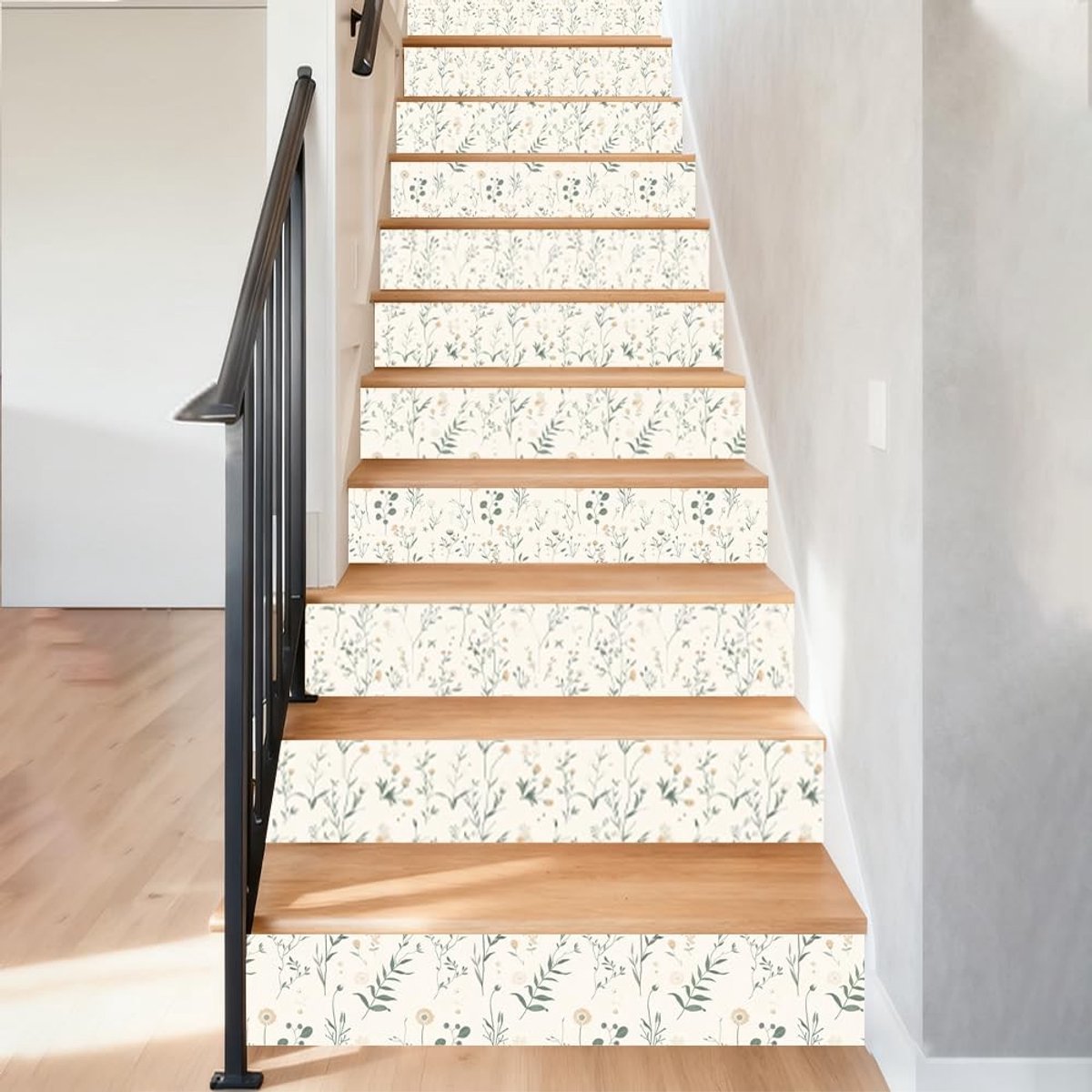 Dailygoods- Trapverhogingsstickers Bloemenpatroon - 15 Stuks - PVC Waterdicht - Afneembaar - 100 x 18 cm - Uniek Ontwerp - Vloerstickers