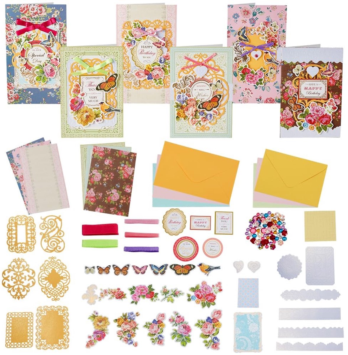 Dailygoods- Wenskaarten Set - Handgemaakte Kaarten - DIY Bedankkaarten - Enveloppen 21,5x12,5cm - Decoratief Papier - Diverse Stijlen Stickers - Kaartset