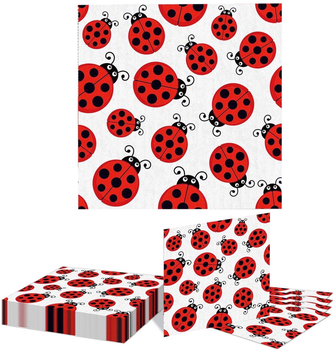Dailygoods- Papieren Servetten 20 Stuks - Lieveheersbeestje Thema - Wegwerp Servetten - Decoratie Feestaccessoires - 3 Lagen - Hoogwaardig Papier - Feestservetten