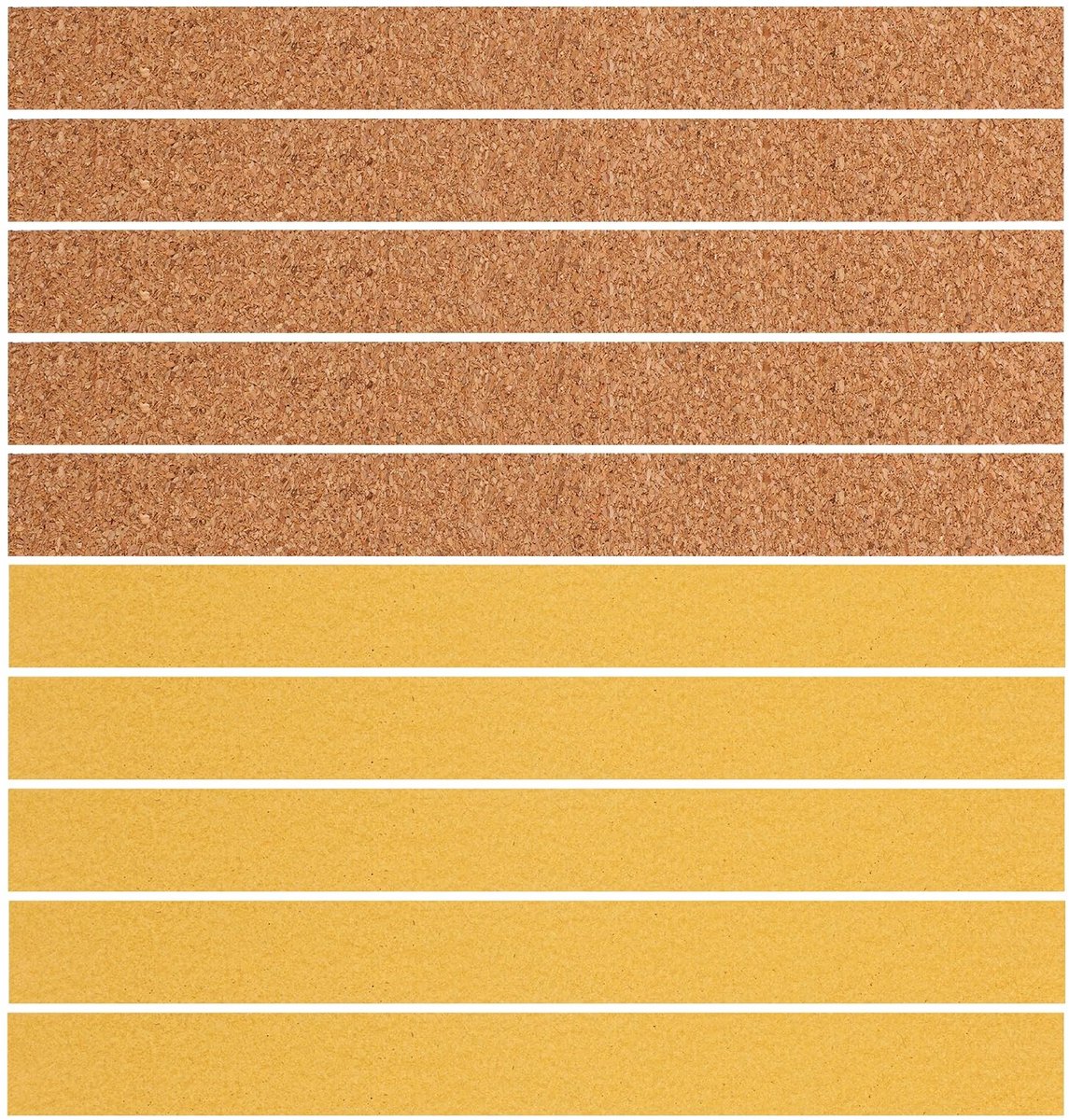 Dailygoods- Kurkbordstrips 10 stuks - Zelfklevende Strips - Zacht Hout - Wanddecoratie - Kaki - 20cm x 2cm - Prikbord