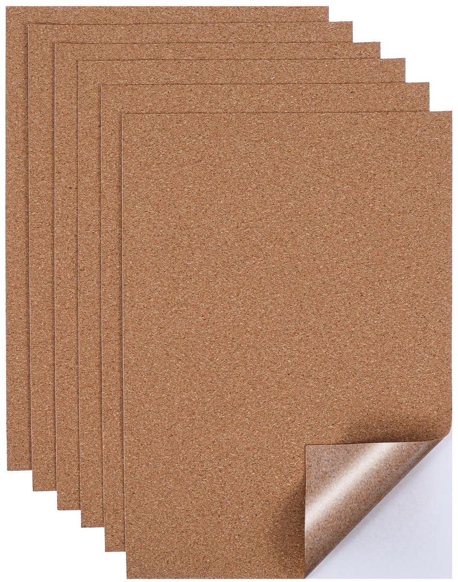Dailygoods- Kurkplaten 6 stuks - Zelfklevend 30 x 21 cm - Rechthoekige Kurkwand - Antislip - Eikenschors - 1 mm Dikke Kurkmat - Kurkvel